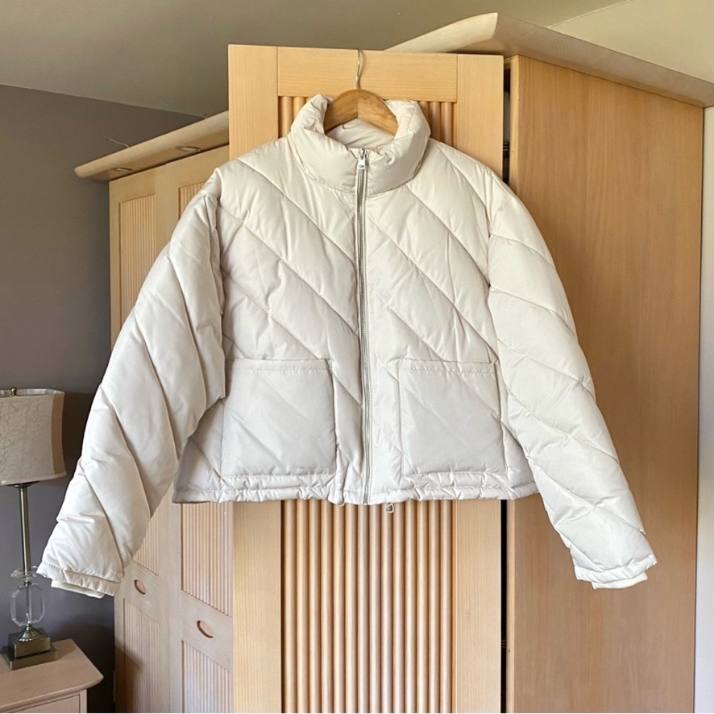 Zara Quilted Puffer Jacket White Cream Gem